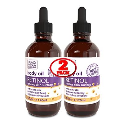Dead Sea Collection Body Oil for Dry Skin - Retinol Vitamin E, A Moisturizing Oil for Face, Anti-Aging - Skin Elasticity Support, Renews Skin Surface Softens Pack of 2 (4 Fl. Oz Each)