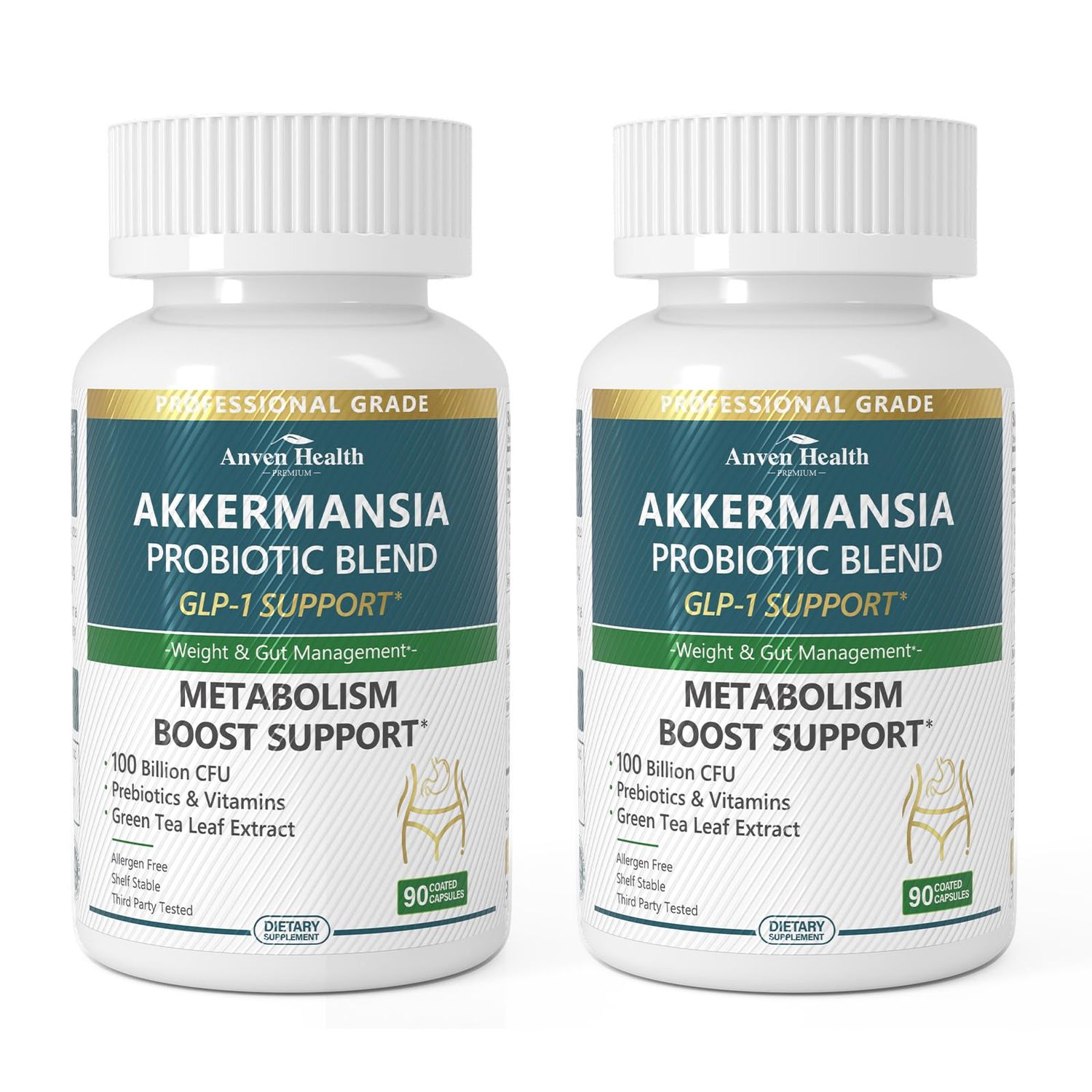 Anven Health Akkermansia Probiotic for Menopause - 100 Billion CFU for Gut Health, GLP-1 Support, Energy Wellness with Green Tea Extract, Vitamin D, Chromium Prebiotics 180 Capsules