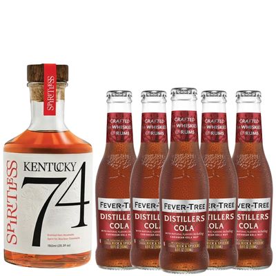 Spiritless Kentucky 74 Distilled Non-Alcoholic Whiskey Bundle with Fever Tree Cola - Coke and Whiskey - Premium Zero-Proof Liquor Spirits for a Refreshing Experience 5 PACK