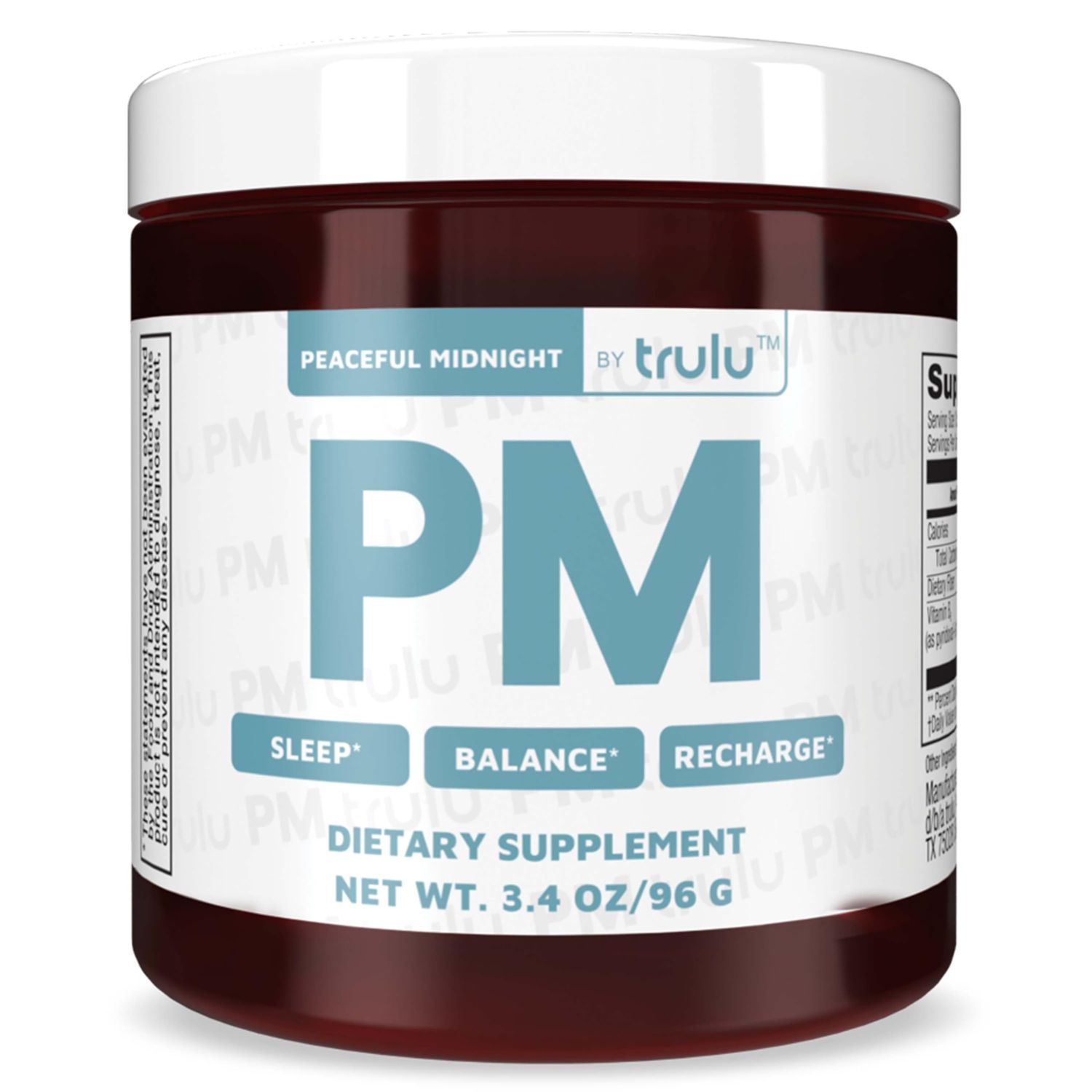 PM Peaceful Midnight 3.4oz Sleep Powder with Gut-Brain Axis Balance Blend, No Melatonin, Non-Habit Forming, Featuring Gum Arabic, Rutin, Beta Glucan, Inulin, L-Theanine, Ashwagandha, and Vitamin B6