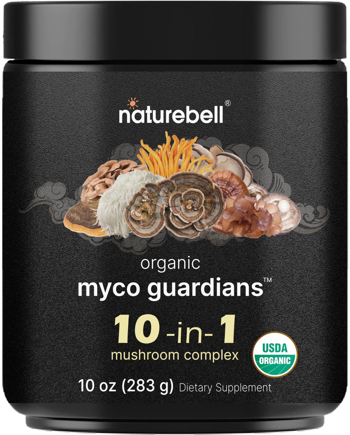 Organic 10-in-1 Mushroom Powder, 10oz Lions Mane, Shiitake, Reishi, Turkey Tail, Chaga More Great Mushroom Supplement for Coffee Energy, Immune Booster, Brain Health Support No Fillers