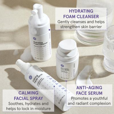 iRESTORE 3-Step Skincare Set Red Light Therapy Essentials Kit, Renew Trio Includes Hydrating Cleanser Facial Spray Anti-Aging Face Serum Works Best with iRESTORE Red Light Therapy Mask