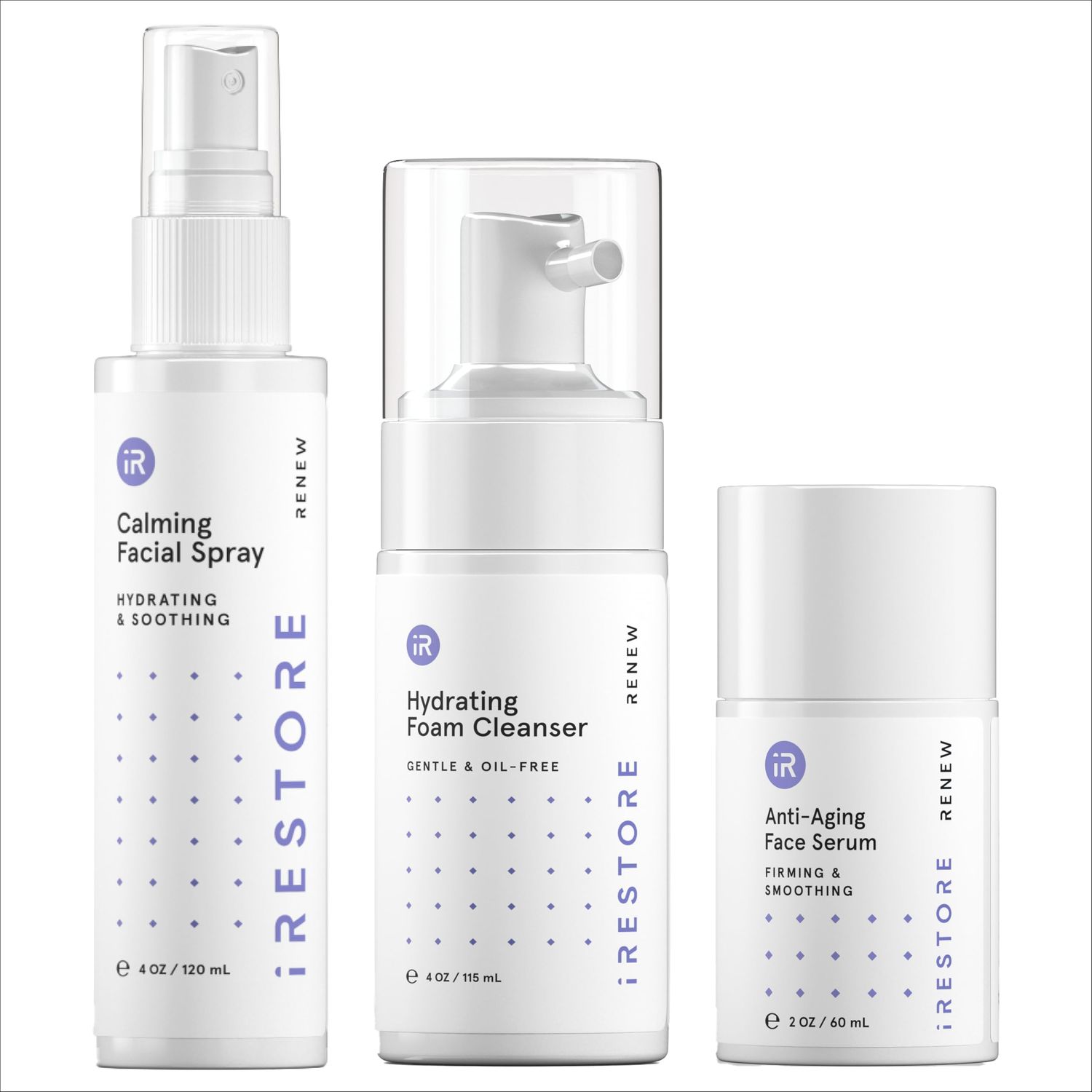 iRESTORE 3-Step Skincare Set Red Light Therapy Essentials Kit, Renew Trio Includes Hydrating Cleanser Facial Spray Anti-Aging Face Serum Works Best with iRESTORE Red Light Therapy Mask