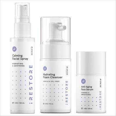 iRESTORE 3-Step Skincare Set Red Light Therapy Essentials Kit, Renew Trio Includes Hydrating Cleanser Facial Spray Anti-Aging Face Serum Works Best with iRESTORE Red Light Therapy Mask