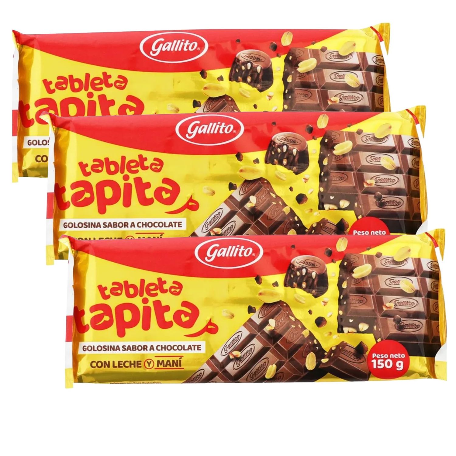 Gallito Traditional Costa Rican Tapitas Chocolate Bars with Peanut and Caramel, 5.3 oz, Pack of 3