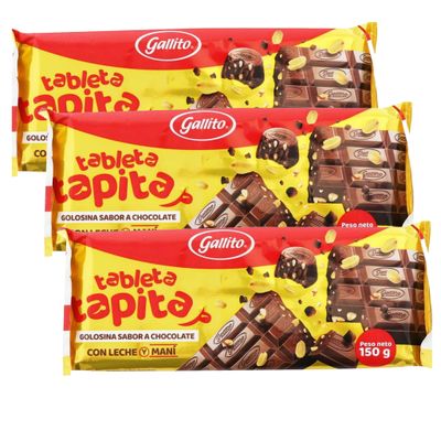 Gallito Traditional Costa Rican Tapitas Chocolate Bars with Peanut and Caramel, 5.3 oz, Pack of 3