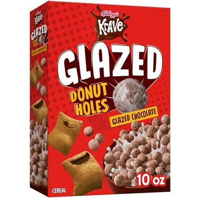 Kellogg&#39;s Krave Glazed Donut Holes Breakfast Cereal, Kids Cereal, Family Breakfast, Glazed Chocolate, 10oz Box