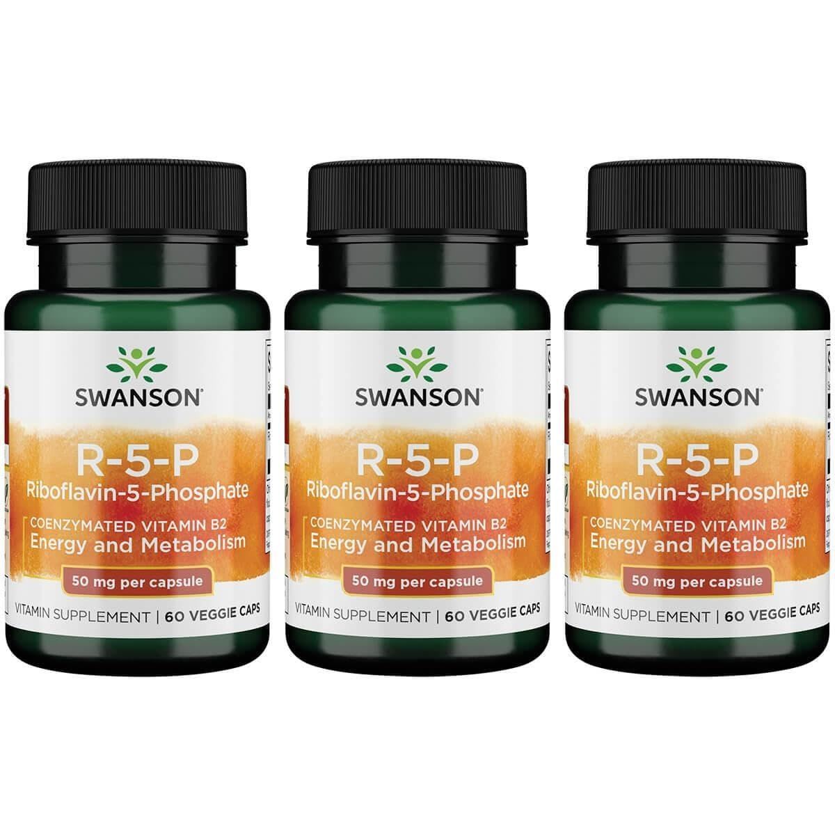 Swanson R-5-P (Riboflavin-5-Phosphate) - Vitamin B2 Supplement Promoting Energy, Metabolism Vision Health - Natural Wellness Formula - (60 Capsules) (3 Pack)
