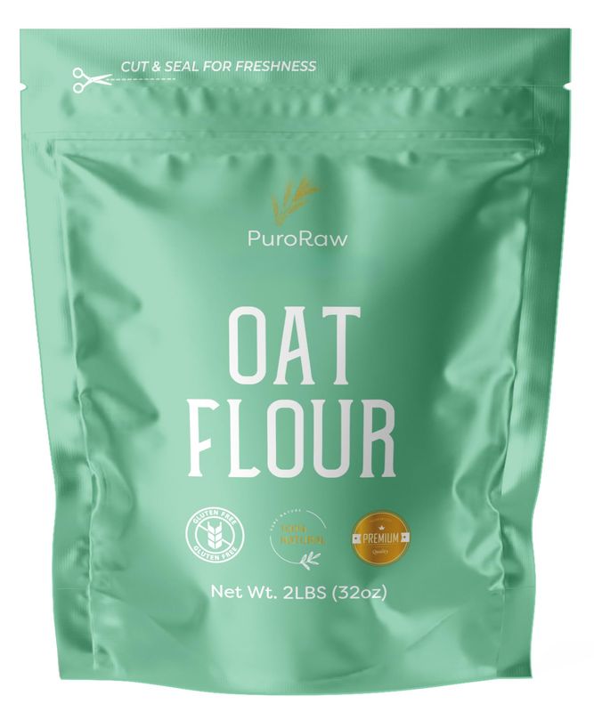 PuroRaw Oat Flour, 2lbs, Gluten Free Oat Flour for Baking, Oat Flour Gluten Free, Oatmeal Flour, Oat Powder, Whole Oats Flour, All Natural, Non-GMO, Batch Tested, Product of Canada, 2 Pounds