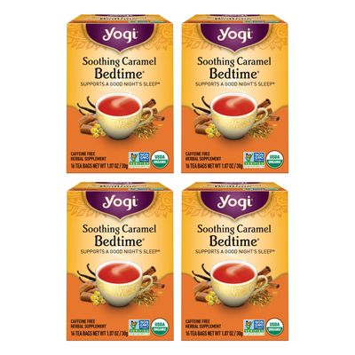 Yogi Tea Soothing Caramel Bedtime Tea - 16 Tea Bags per Pack (4 Packs) - Calming Sleep Tea - Supports Good Sleep - Includes Chamomile Flower, Rooibos Leaf, Roasted Chicory Root More