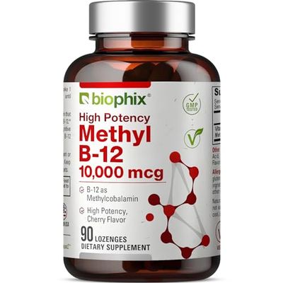 biophix Methyl B-12 10000 mcg 90 Vegan Lozenges Cherry Flavor Extra Strength - Supports Nervous System Immune Health Blood Flow Metabolism Brain Focus Energy