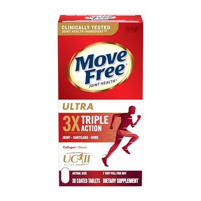 Move Free Ultra Triple Action Joint Support Supplement - Type II Collagen Boron Hyaluronic Acid - Supports Joint Comfort, Cartiliage Bones in 1 Tiny Pill Per Day, 30 Tablets (30 servings)