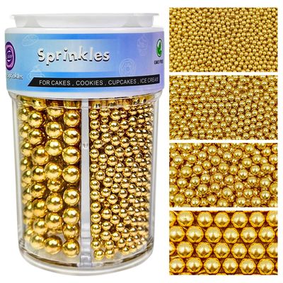 Gold Sprinkles for Cake Decorating, 4 Sizes Pearl Sprinkles Mix 7.7Oz for Cake Cupcake Ice Cream Donuts Cookie Baking Toppings