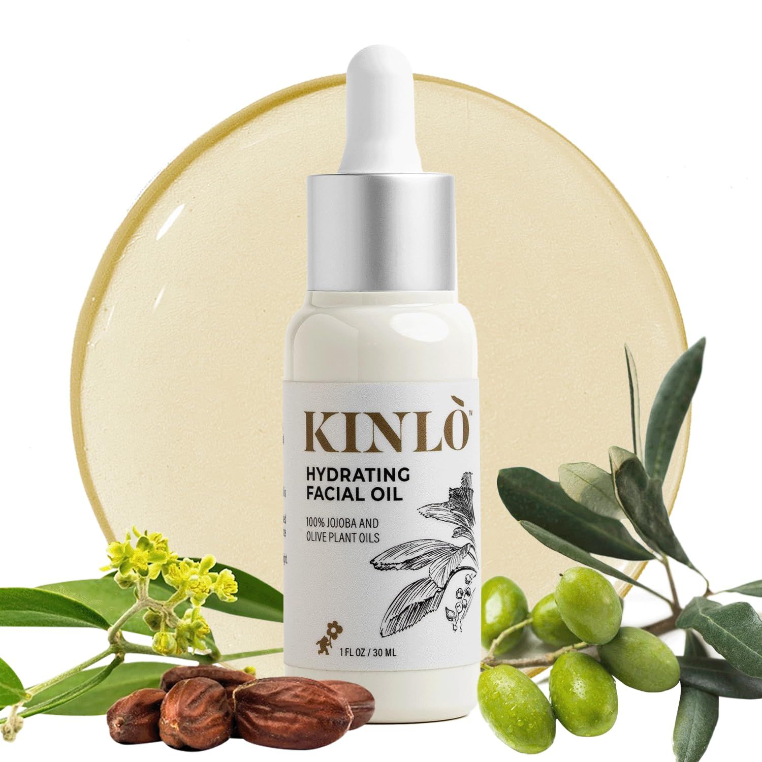 Kinlo Hydrating Face Oil Jojoba Olive Oil with Vitamin E Deep Hydration Nourishing Facial Moisturizer 1 fl oz Gua Sha Facial Massage Oil