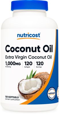 Nutricost Coconut Oil Softgels (1000mg) 120 Softgels - Extra Virgin Coconut Oil - Gluten Free and Non-GMO