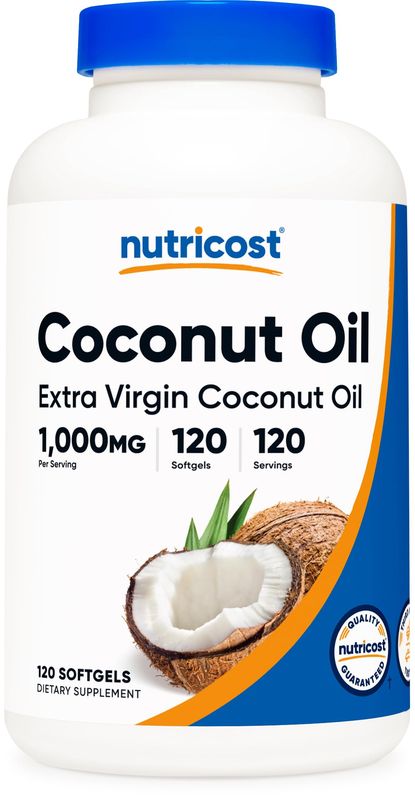 Nutricost Coconut Oil Softgels (1000mg) 120 Softgels - Extra Virgin Coconut Oil - Gluten Free and Non-GMO