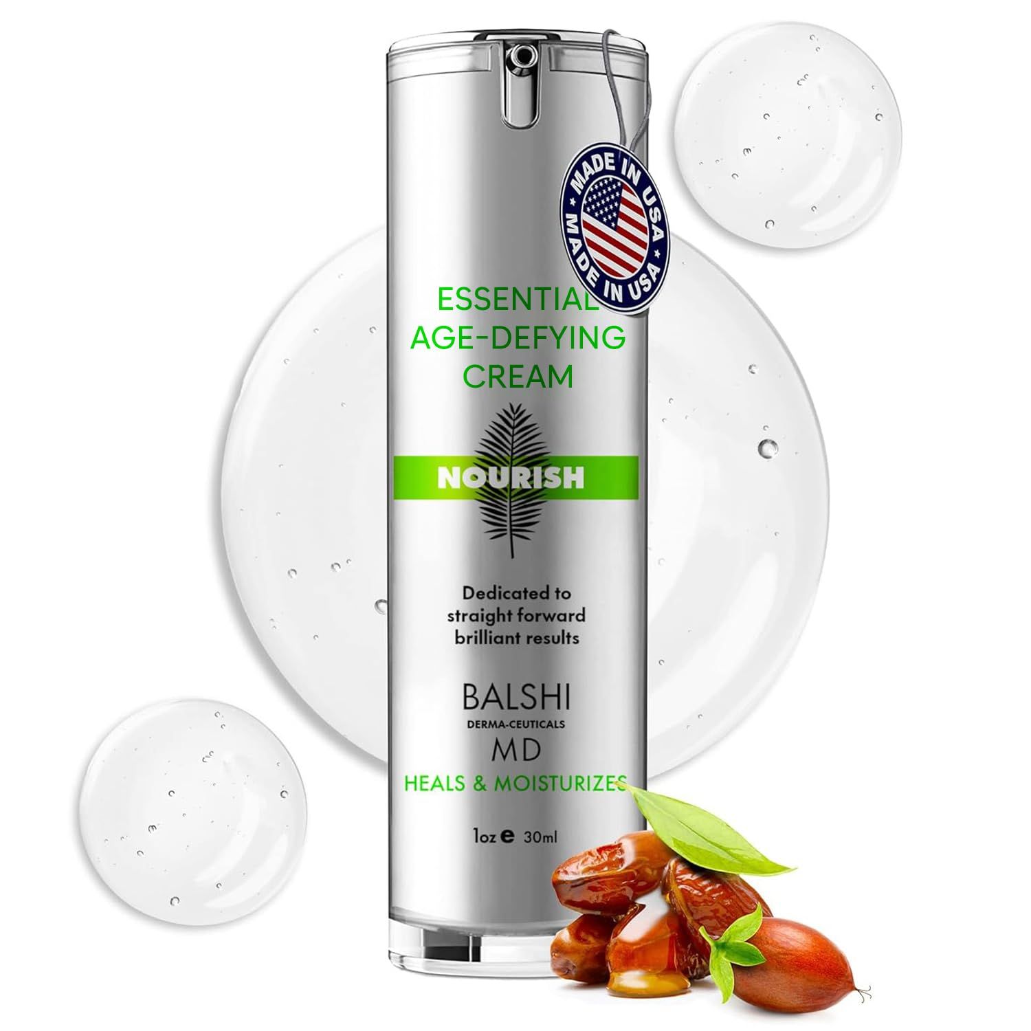 NOURISH ESSENTIAL Moisturizing Face Cream - Infused wHyaluronic Acid, Jojoba Oil, Squalane - Hydrates, Firms, Revives Skin - Diminish Wrinkles - 30ml