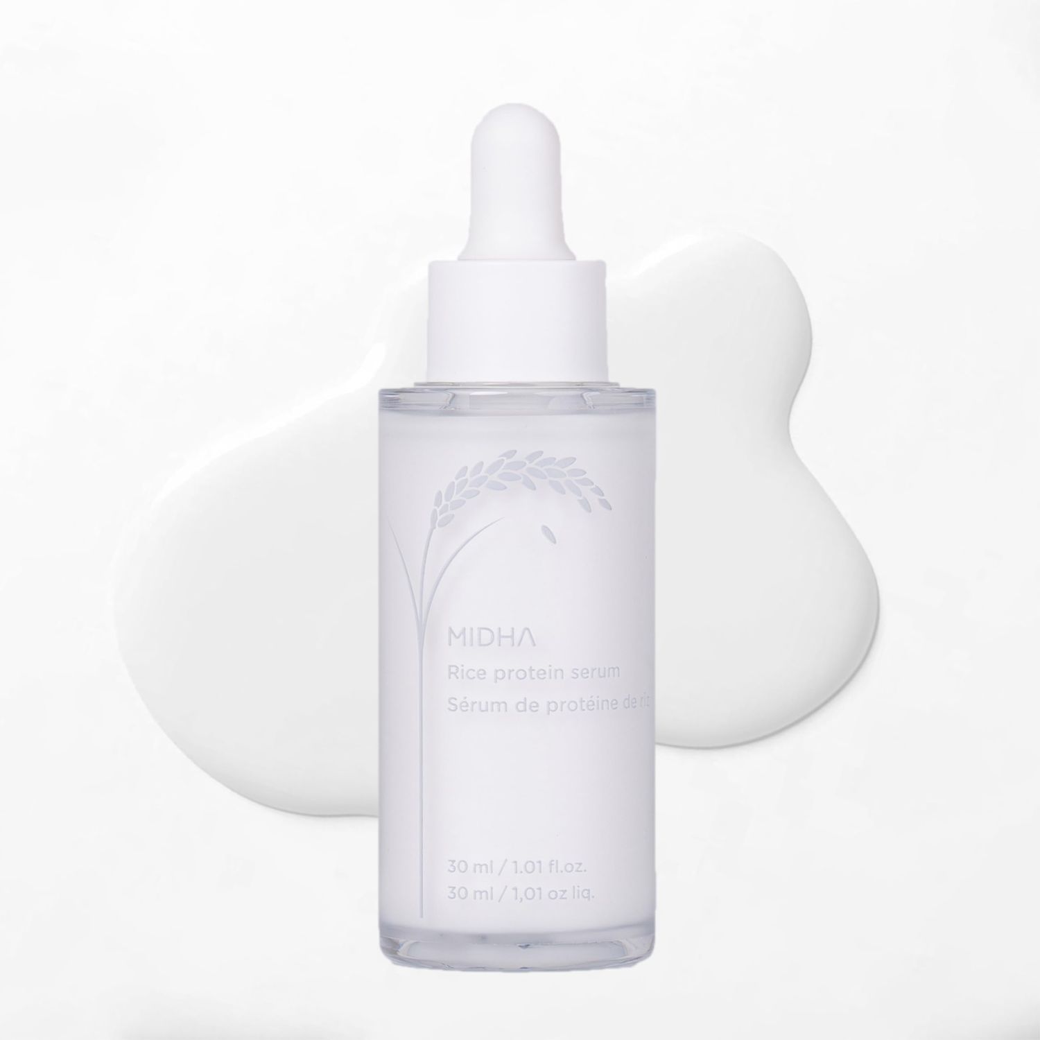 MIDHA Rice Protein Serum, 1.01fl.oz30ml, Deep hydration, Moisture balance, Firm elasticity, Skin barrier support, Ceramide skincare, Non-greasy finish, Smooth and hydrated, vegan