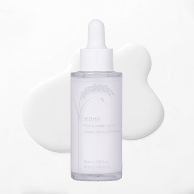 MIDHA Rice Protein Serum, 1.01fl.oz30ml, Deep hydration, Moisture balance, Firm elasticity, Skin barrier support, Ceramide skincare, Non-greasy finish, Smooth and hydrated, vegan
