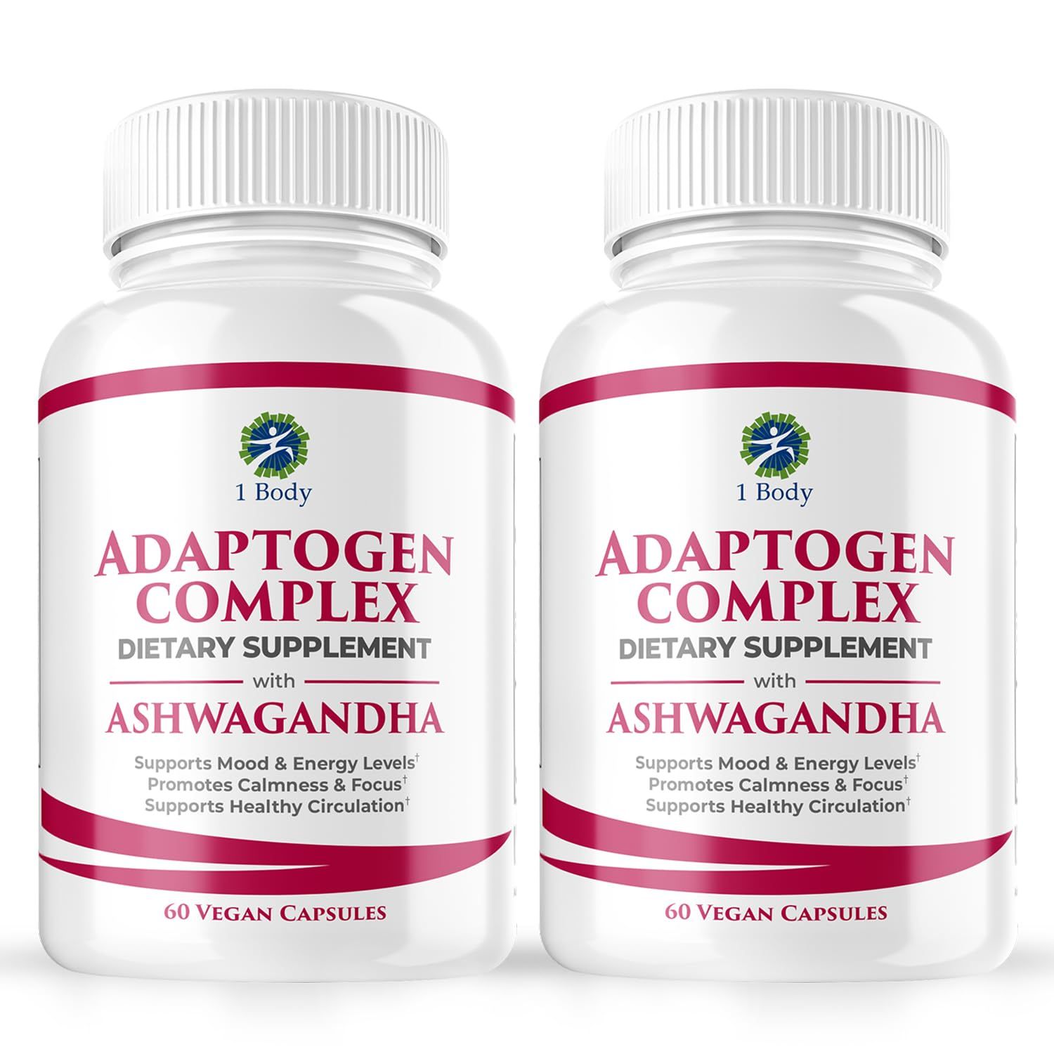 1 Body Ashwagandha Complex Supplement, Focus and Energy Support, 120 Vegan Capsules
