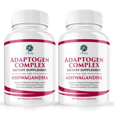 1 Body Ashwagandha Complex Supplement, Focus and Energy Support, 120 Vegan Capsules