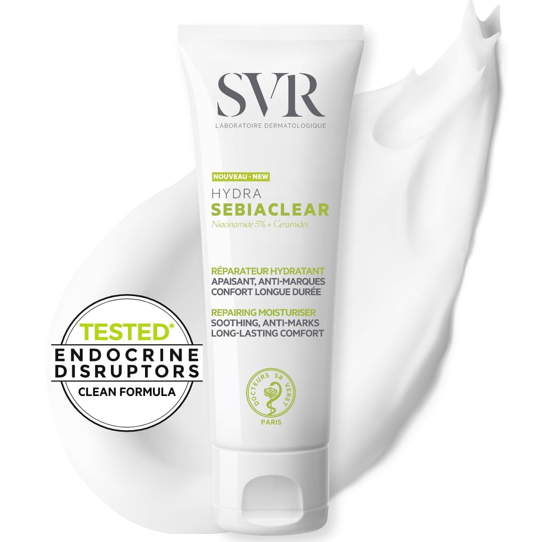 SVR Sebiaclear Moisturizing Face Cream - Soothing Moisturizer, Reduces the appearance of marks, with Niacinamide, Hyaluronic Acid and Ceramides for Oily Sensitive Skin, Non-Comedogenic. 1.4 oz.