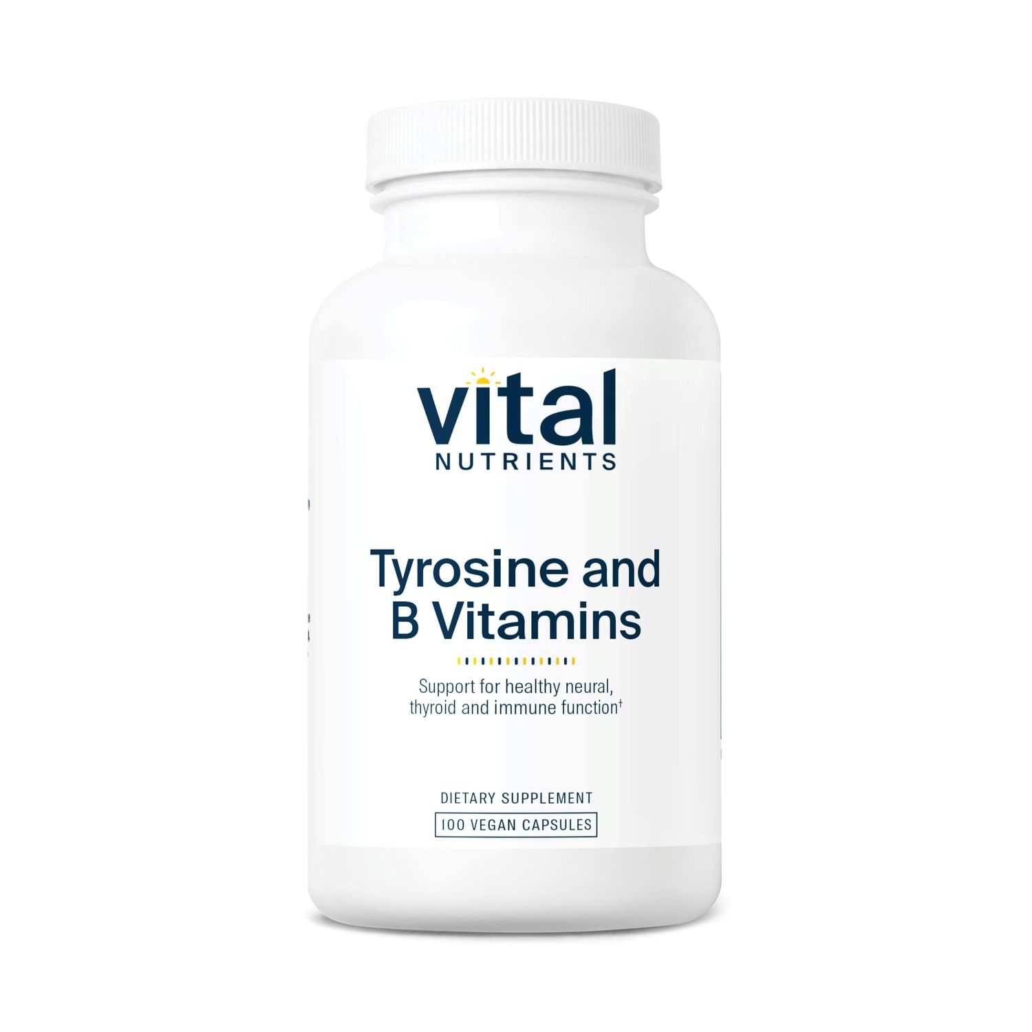 Vital Nutrients Tyrosine and B Vitamins Thyroid, Immune, and Nerve Support Formula Adrenal Support Complex Gluten, Dairy, Soy Free Non-GMO 100 Capsules