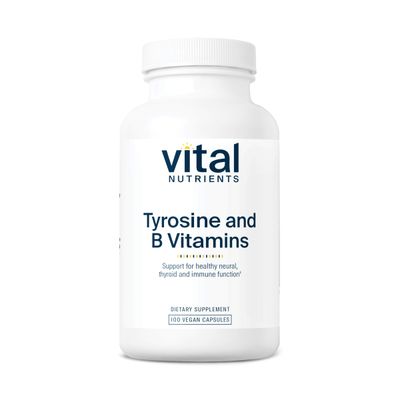 Vital Nutrients Tyrosine and B Vitamins Thyroid, Immune, and Nerve Support Formula Adrenal Support Complex Gluten, Dairy, Soy Free Non-GMO 100 Capsules