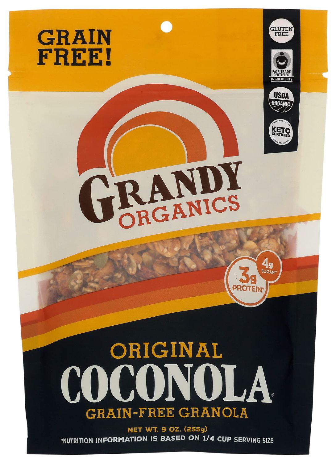 Grandy Oats Organic Coconola Granola, Grain Free, Keto Certified, 9 Ounce (Pack of 6)