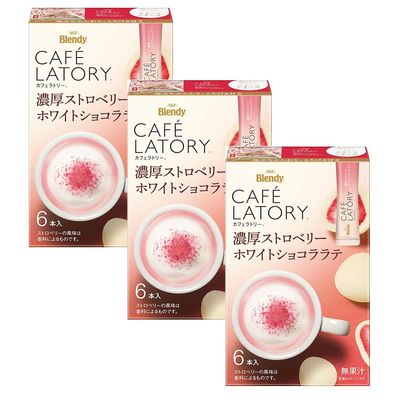 Cafe Latory Rich Strawberry White Chocolate Latte 2.3oz 3pcs Japanese Instant Cofee AjinomotoAG Ninjapo