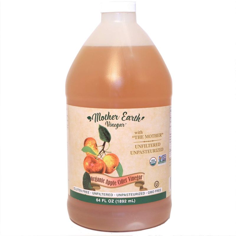 Mother Earth, Organic Apple Cider Vinegar with The Mother, Half Gallon, Fresh Pressed Organic Apples, OACV, ACV, Raw, Unpasteurized, Unfiltered (164oz Bottle)