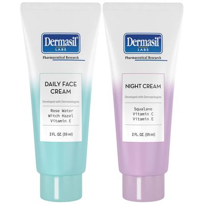 Dermasil Face Moisturizer Variety 2-Pack - Daily Face Cream with Witch Hazel and Rose Water Night Cream with Vitamin C and Squalane, 2 Oz Ea