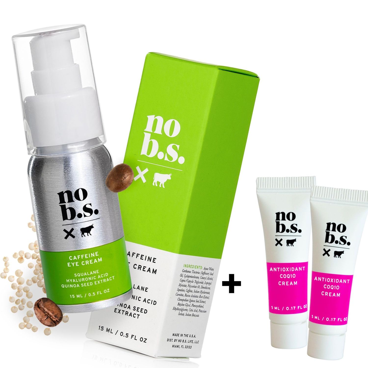 No Bad Stuff - Caffeine Eye Cream with Pure Hyaluronic Acid Plant Based Squalane Oil, Under Eye Cream for Dark Circles Puffiness, Travel Size, 0.5 FL Oz, and CoQ10 for Wrinkles