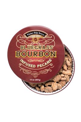 Bourbon Infused Pecans in Tin Box - Great Snack Nuts, Gift Box, Whiskey, Liquor Nuts, Nuts Gift Basket for Men, Food Gift Set - 14 Oz