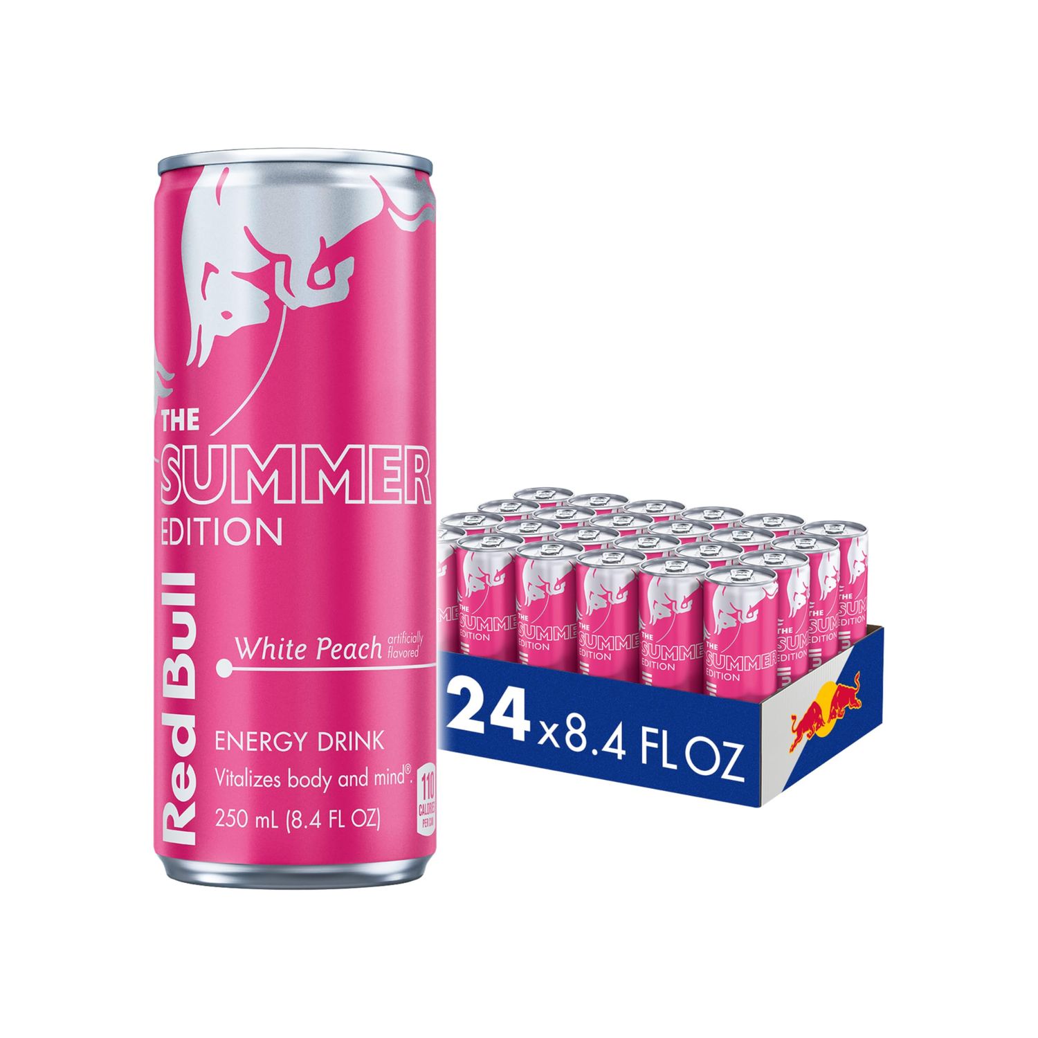 Red Bull Summer Edition Energy Drink, White Peach, 8.4 fl. oz., Case of 24 cans, with 80mg Caffeine, Taurine B Vitamins