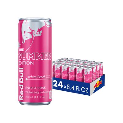 Red Bull Summer Edition Energy Drink, White Peach, 8.4 fl. oz., Case of 24 cans, with 80mg Caffeine, Taurine B Vitamins