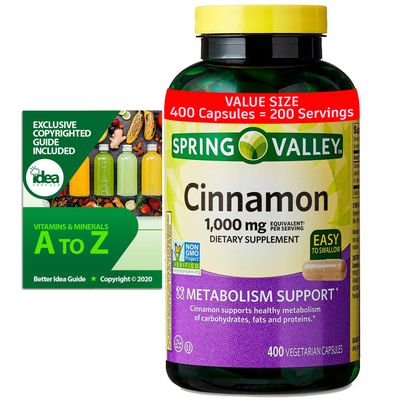 Spring Valley Cinnamon Capsules 1,000 mg, 400 Count (1 Pack) Metabolism Support Supplement for Carbohydrates, Fats, and Proteins Bundle with Exclusive Vitamins Minerals A to Z - Better Idea Guide