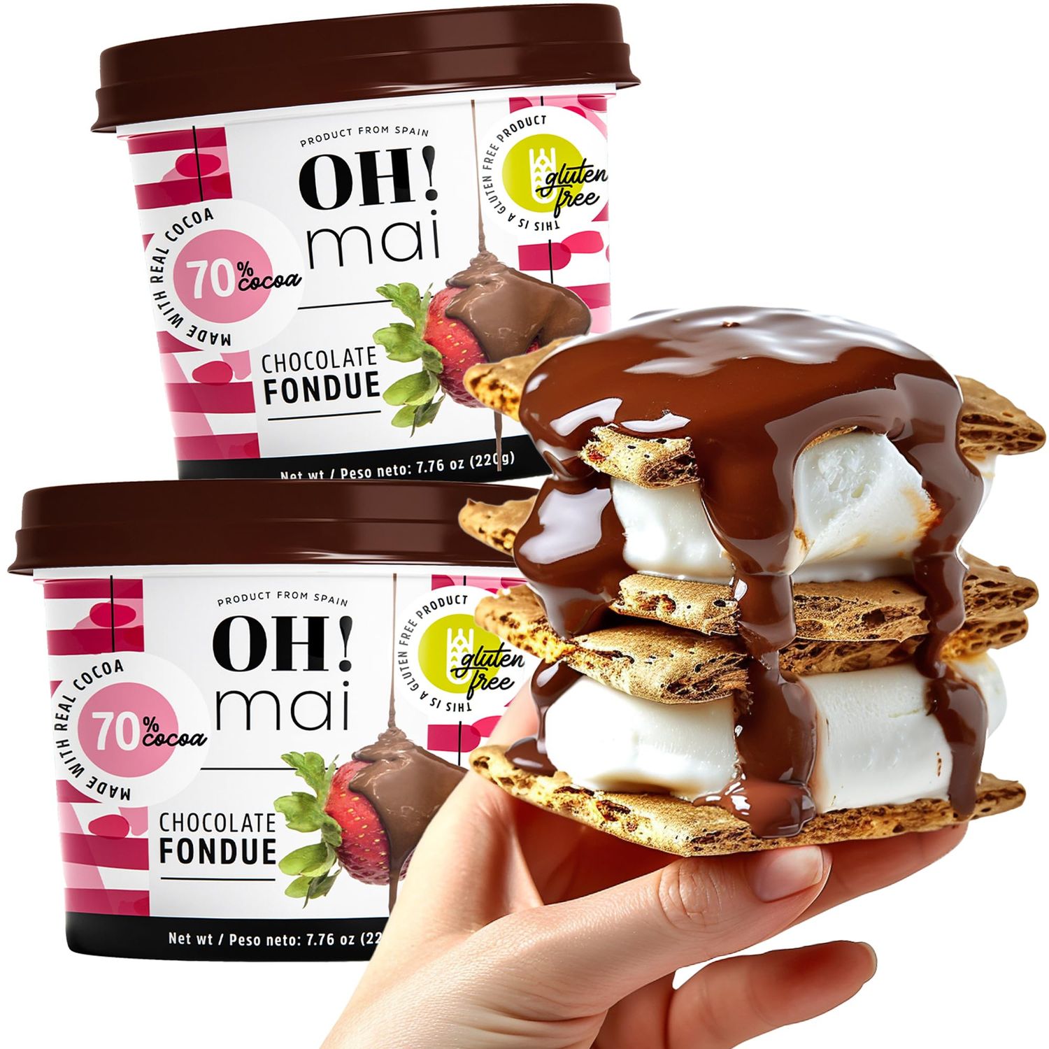 Oh! Mai Dark Chocolate for S&#39;mores - 7.05 oz Jar, Perfect for Smores, Microwave Melting, Dipping, and Creating Delicious Smores and Snacks, Made in Spain - 2 Pack
