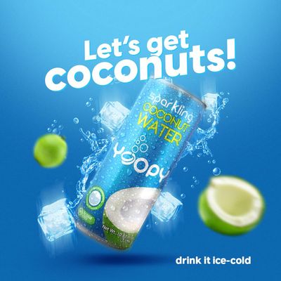 Yoopy - Sparkling Coconut Water - 12-Pack (10.82 oz Cans) - Natural, No Sugar Added, No Additional Flavors - Mineralized Highly Refreshing, Drink it Ice-Cold