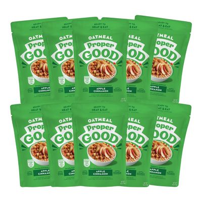 Proper Good Apple Cinnamon Oatmeal - Ready in 60 Seconds for a Quick Easy Breakfast - Steel Cut Oats with Chia Flax - High Fiber Protein - Delicious Nutritious Snack - Pack of 10