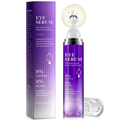 Eye Serum for Dark Circles and Puffiness, Under Eye Cream Anti Aging for Puffiness and Bags with 360 Eye Roller Massage Ball, Eye Serum with 8 Caffeine 8 Retinol for Women Men