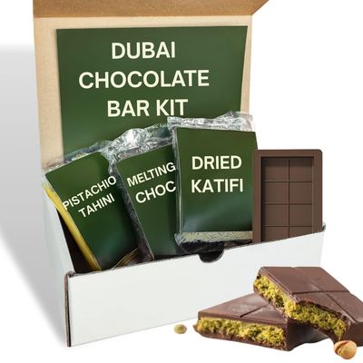 Dubai Chocolate Bar Kit Master, Includes Pistachio Cream Tahini, Kataifi, Milk Choc Melting Wafers, Jumbo Bar Mold Instructions, DIY Dubai Chocolate Bar Pistachio Kit