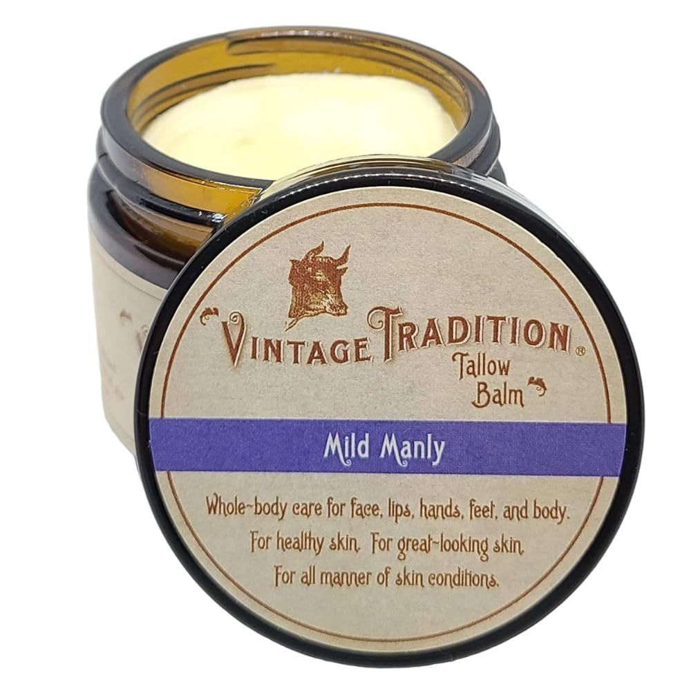 Vintage Tradition Beef Tallow All Purpose Balm - Healing, Hydrating Men s Skin Care Salve Replaces Body Lotion, Hand Cream, More - Essential Oil, Olive Oil, and Grass-Fed Tallow, 2 fl. oz.