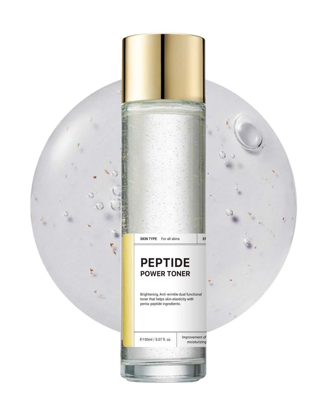 BOM Cosmetics Peptide Power Toner 5.07 Fl Oz, Hydrating Serum-Like Toner with Penta-Peptides and 99 Pure Gold for Skin Collagen Boost, Smoothness, and Long-Lasting Moisture, Korean Skincare