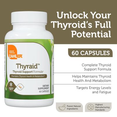 Zahler Thyraid - Thyroid Support Complex with Iodine, Zinc, L-Tyrosine, Ashwagandha, Forskholii - Pure Thyroid Support for Women and Men - Kosher Gluten Free Non-GMO Thyroid Supplement (60 Capsules)