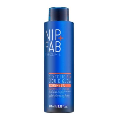 Nip Fab Glycolic Salicylic, Hyaluronic Acid and Vitamin B5 Fix Liquid Glow Extreme 6 Exfoliator for Face with AHA BHA Exfoliant to Resurface Exfoliate Even Tone Brighten Skin, 3.38 Fl Oz