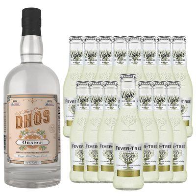 Dhos Handcrafted Non-Alcoholic Orange w 15 Pack Fever Tree Light Ginger Beer - Keto-Friendly, Zero Sugar, Zero Calories, Zero Proof - 750 ML - Perfect for Mocktails - Made in USA
