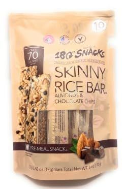 180 Snacks, Skinny Rice Bar, Almond Chocolate Chips, 10 Bars