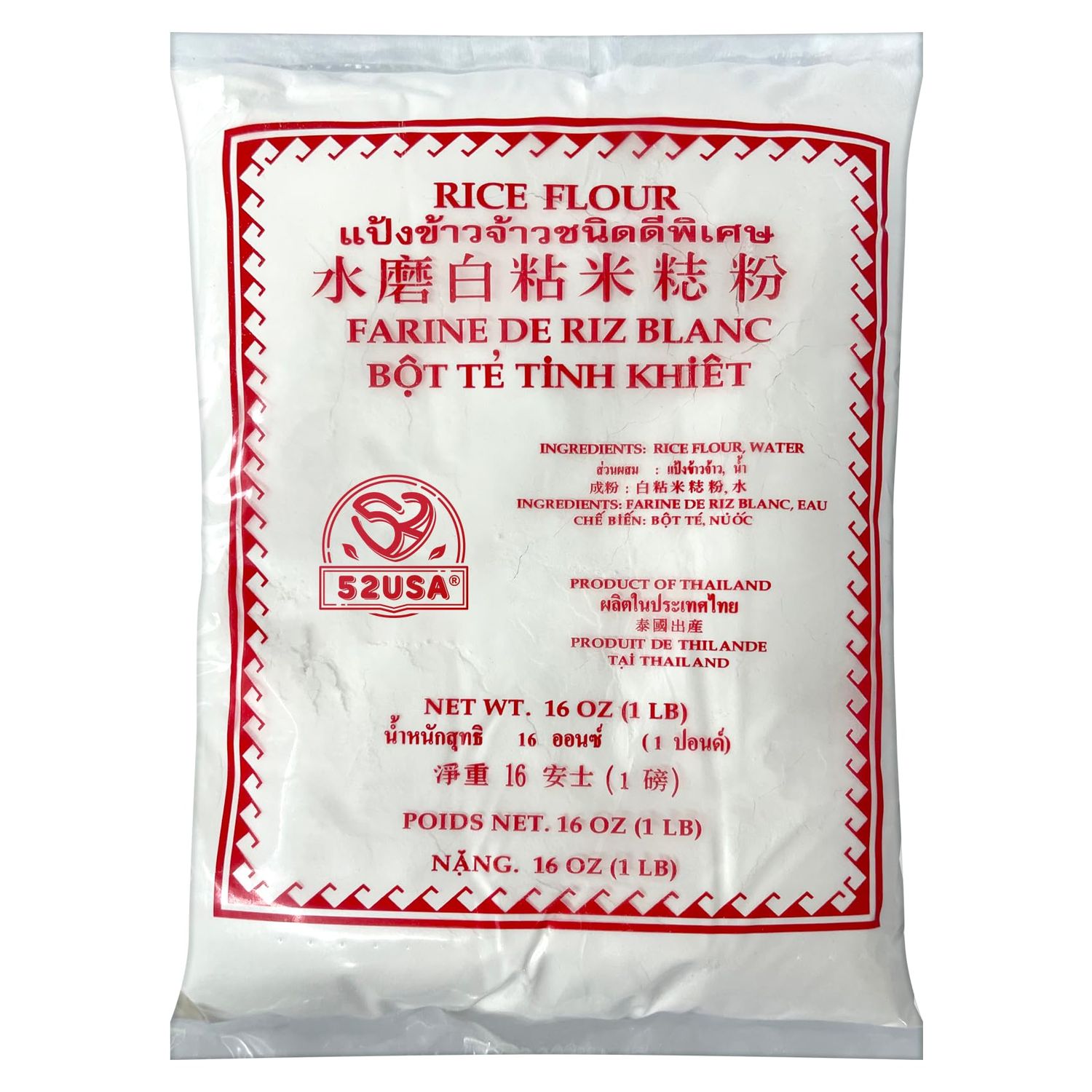 52USA Thai Rice Flour 16 Ounce (Basic), 1 Pound (Pack of 1), Rice Flour for Baking or Cooking, Product of THAILAND, All Natural White Rice Flour, Vegan