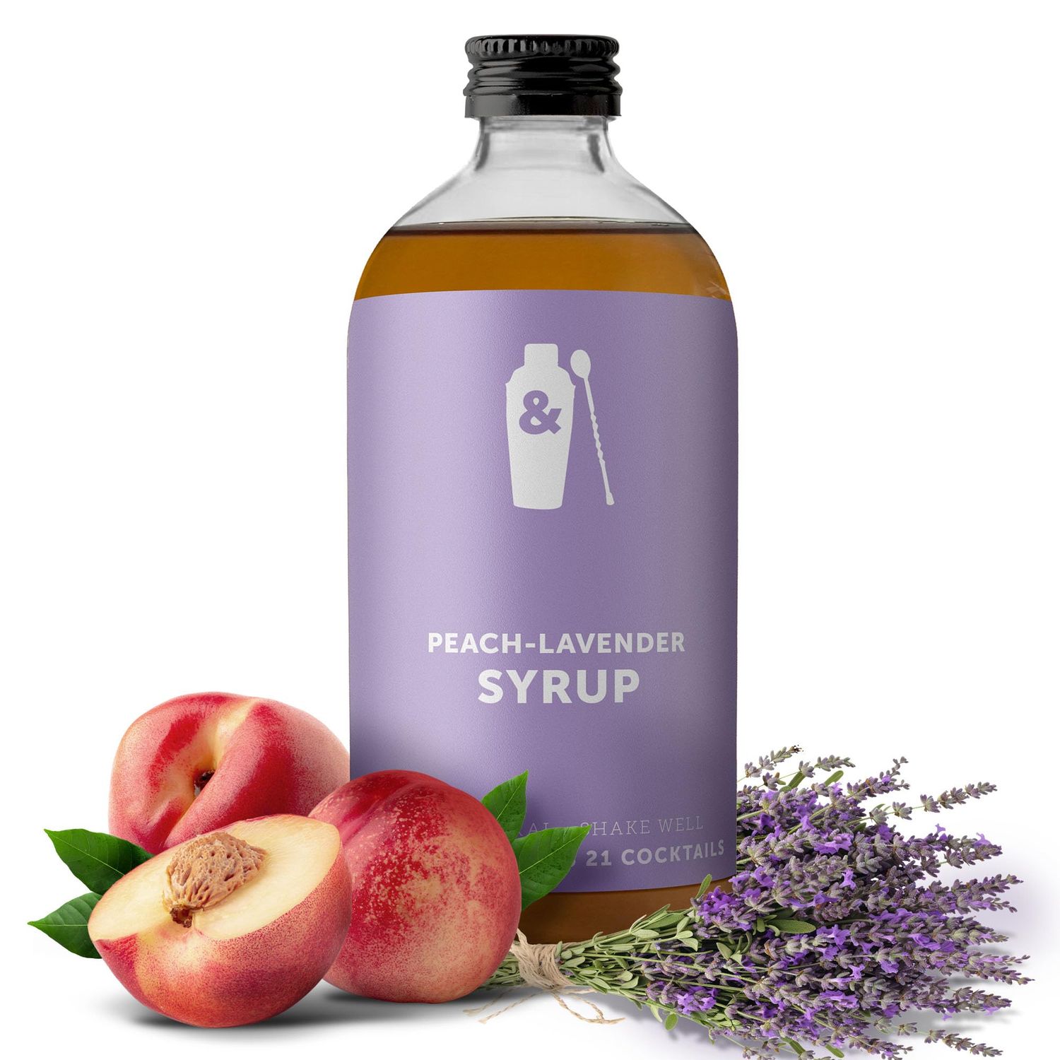 Shaker Spoon Peach Lavender Cocktail Syrup, 16oz Floral Fruity Flavored Syrups for Drinks, Vegan Cocktail Mixers, Mocktails, Non Alcoholic Drinks